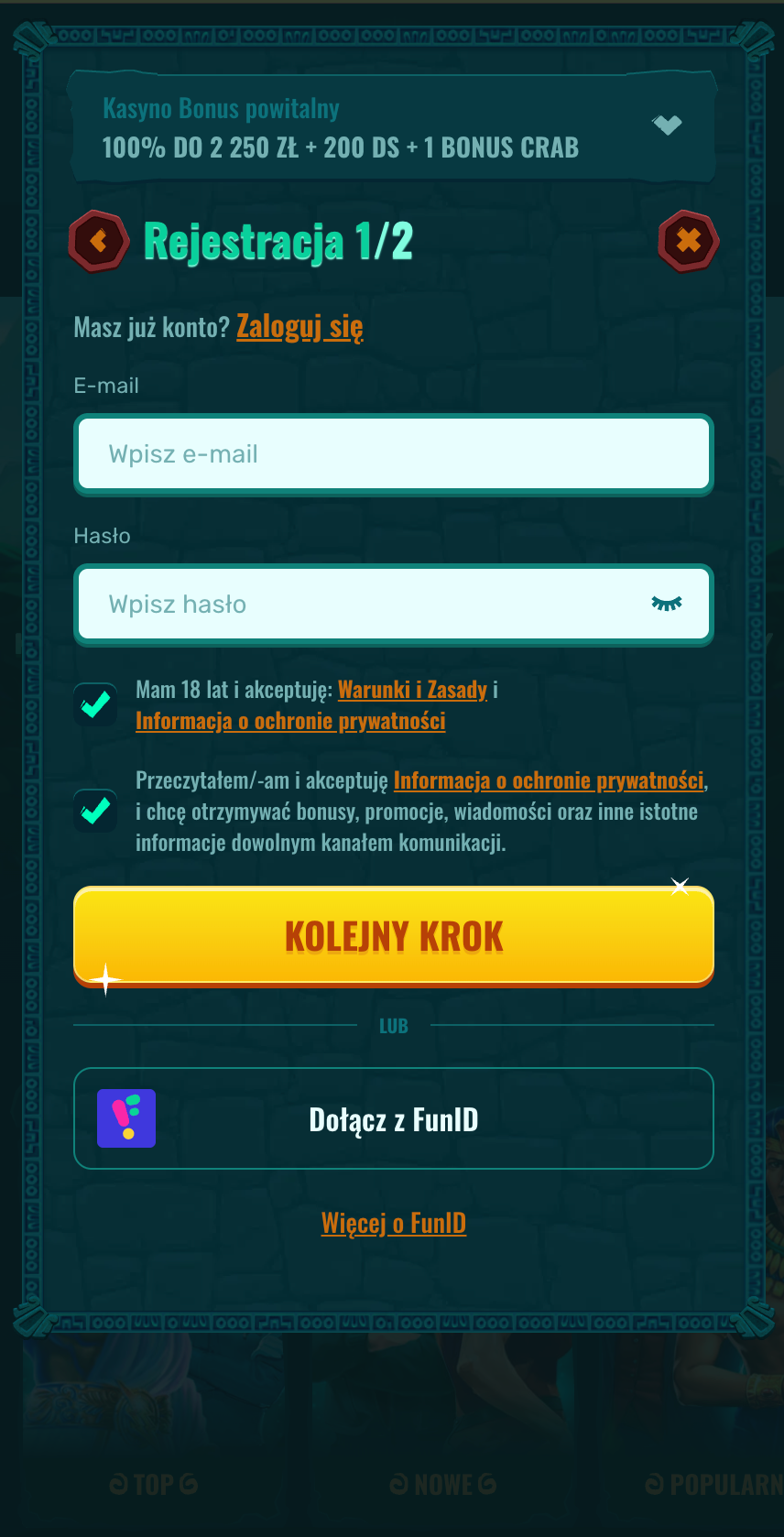 Proces rejestracji w kasynie Spinanga